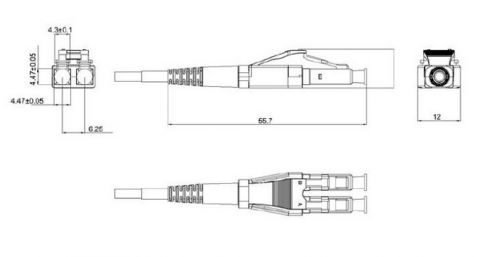 LC OM3 Duplex Uniboot Konektor Serat Optik Bahan RohS, warna aqua