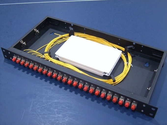 1U Sliding Splicing Fiber Optic Patch Panel 1550nm Panjang Gelombang Dengan Panduan Kabel