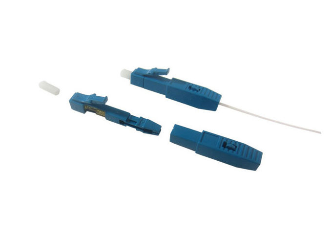 LC UPC Fiber Optic Fast Connector Pre-Embedded Blue Untuk Kabel Penyangga Ketat 0.9mm