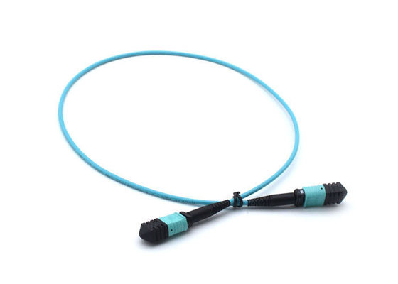 FTTH Telecom MPO Simplex Patch Cord, Biru 8 Core / 12 Core Kabel Serat Optik APC Polishing pemasok