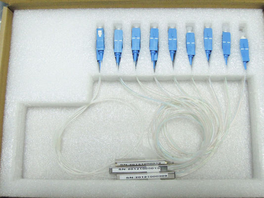 0.9mm Fiber Optic Cable Splitter Untuk Jaringan FTTX / PON, 1 × 8 PLC Fiber Splitter pemasok
